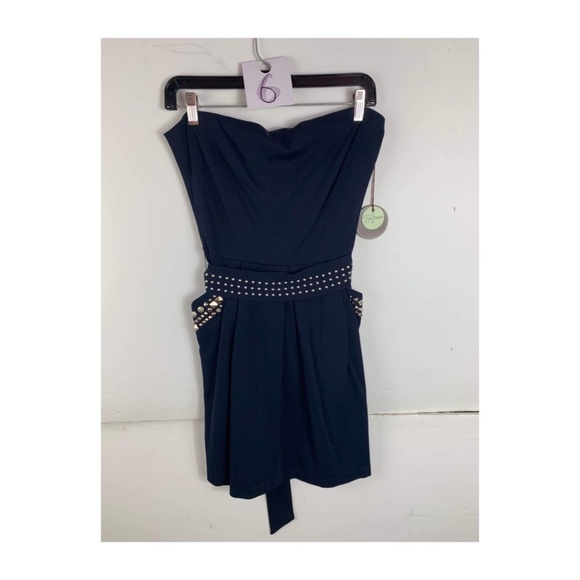 Anthropologie Eva Franco Navy Blue Strapless Mini Dress With Pockets - Picture 1 of 2